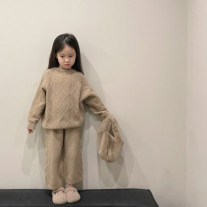 -キッズ ニット セットアップ アランニット セーター トップス ルーズ パンツ - mamahalo shop - 長袖セットアップ -  べビー服 - 子供服 - 男の子 - 女の子