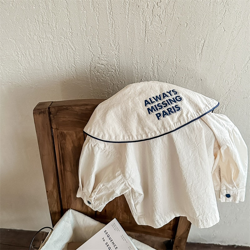 -キッズ レターロゴ セーラーカラー 長袖 ブラウス シャツ - mamahalo shop - 長袖シャツ・ブラウス -  べビー服 - 子供服 - 男の子 - 女の子