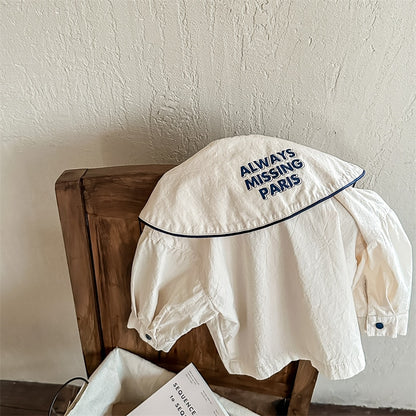 -キッズ レターロゴ セーラーカラー 長袖 ブラウス シャツ - mamahalo shop - 長袖シャツ・ブラウス -  べビー服 - 子供服 - 男の子 - 女の子