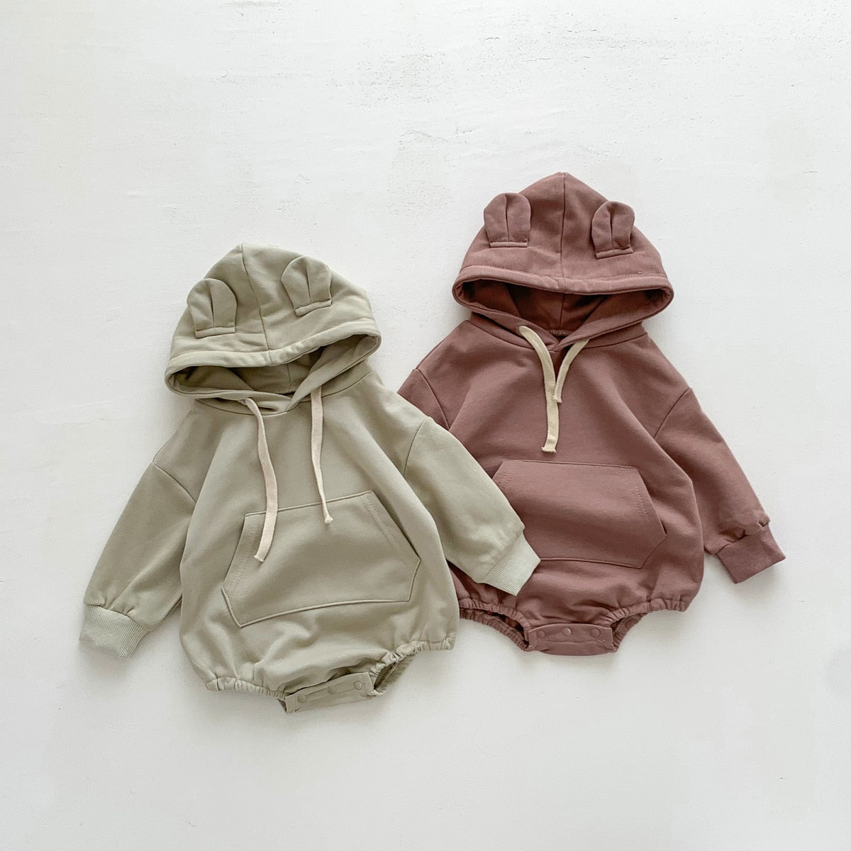 -ベビー くま耳 フーディ 長袖 ロンパース 足つき レギンス タイツ ユニセックス【mh0002363】 - mamahalo shop - 長袖ロンパース -  べビー服 - 子供服 - 男の子 - 女の子