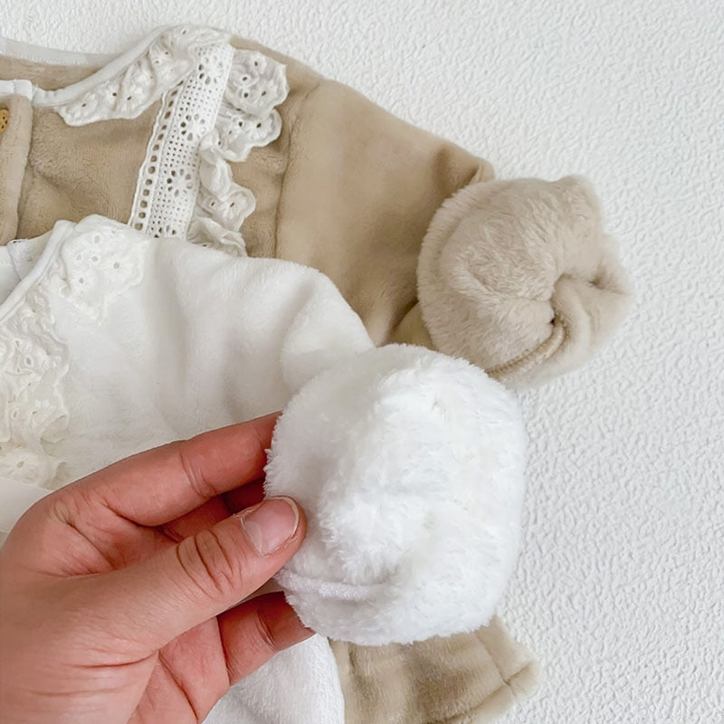 -☺︎ ベビー 長袖 パジャマ セット フリース レース フリル トップス パンツベビー 長袖 パジャマ セット フリース レース フリル トップス パンツ - mamahalo shop - 長袖パジャマ -  べビー服 - 子供服 - 男の子 - 女の子