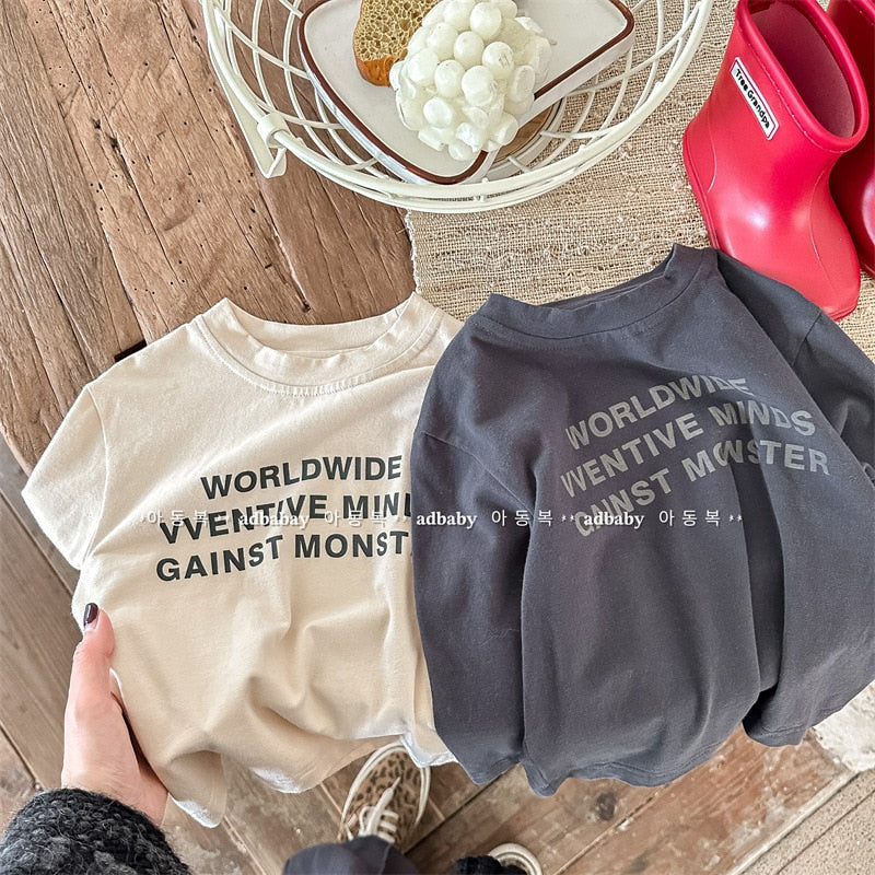 -キッズ レターロゴ 長袖 ルーズ Tシャツ トップス【mh0001288】 - mamahalo shop - 長袖Tシャツ -  べビー服 - 子供服 - 男の子 - 女の子