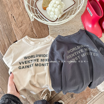 -キッズ レターロゴ 長袖 ルーズ Tシャツ トップス【mh0001288】 - mamahalo shop - 長袖Tシャツ -  べビー服 - 子供服 - 男の子 - 女の子