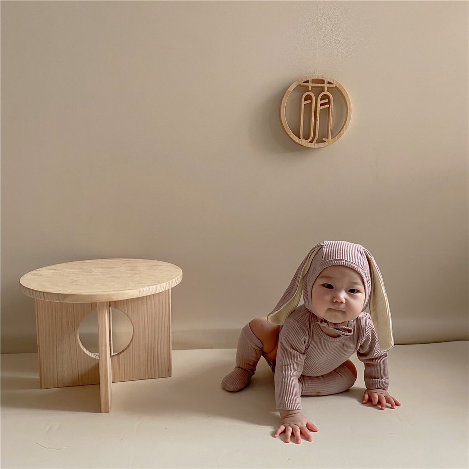 -ベビーロンパース しっぽ付き 長袖ロンパース うさ耳帽子 お揃い靴下 3点セット【mh0000384】 - mamahalo shop - 長袖ロンパース -  べビー服 - 子供服 - 男の子 - 女の子