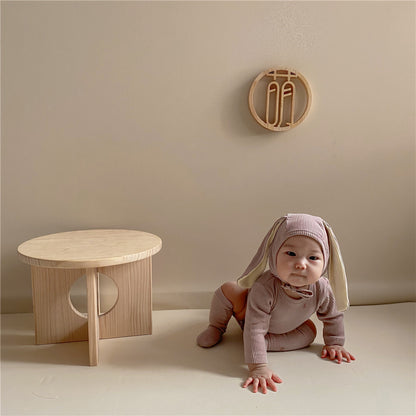 -ベビーロンパース しっぽ付き 長袖ロンパース うさ耳帽子 お揃い靴下 3点セット【mh0000384】 - mamahalo shop - 長袖ロンパース -  べビー服 - 子供服 - 男の子 - 女の子