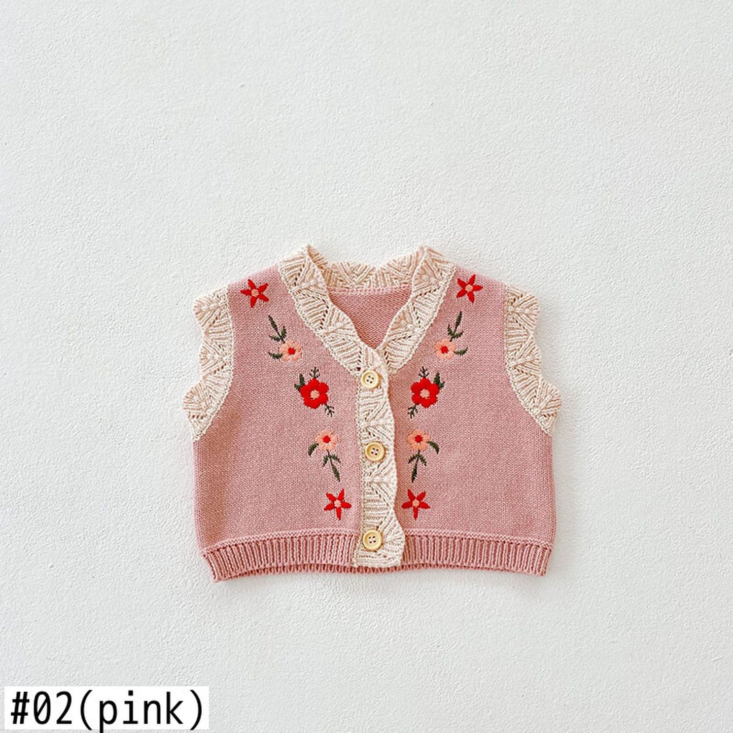 -ベビー フラワー 刺繍 ニット ベスト【mh0000067】 - mamahalo shop - ベスト -  べビー服 - 子供服 - 男の子 - 女の子