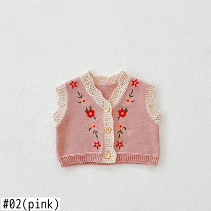 -ベビー フラワー 刺繍 ニット ベスト【mh0000067】 - mamahalo shop - ベスト -  べビー服 - 子供服 - 男の子 - 女の子