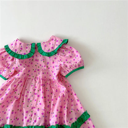 -キッズ みずたま 半袖 フリル ワンピース - mamahalo shop - 半袖ワンピース -  べビー服 - 子供服 - 男の子 - 女の子