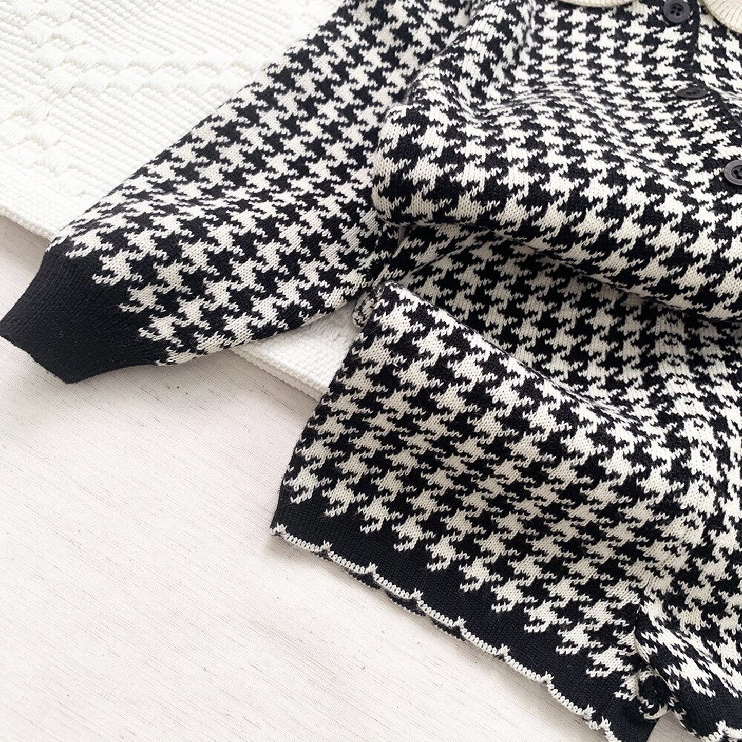 -ベビー キッズ 千鳥格子 セットアップ 前あき カーディガン トップス ショート パンツ【mh0000258】 - mamahalo shop - 長袖セットアップ -  べビー服 - 子供服 - 男の子 - 女の子