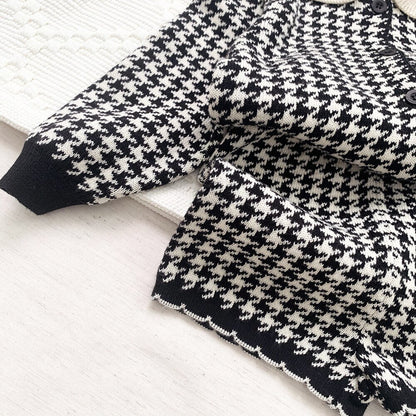 -ベビー キッズ 千鳥格子 セットアップ 前あき カーディガン トップス ショート パンツ【mh0000258】 - mamahalo shop - 長袖セットアップ -  べビー服 - 子供服 - 男の子 - 女の子