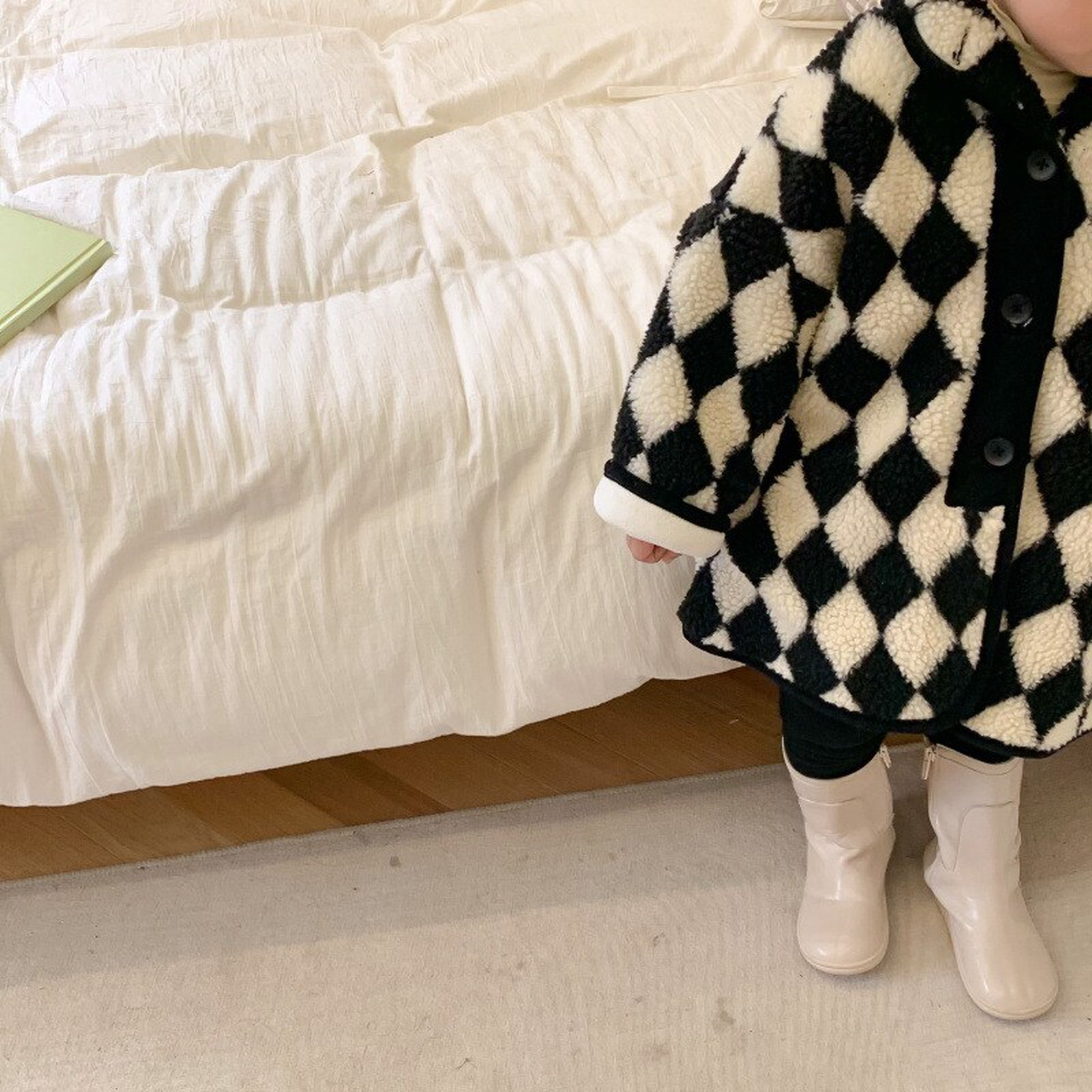 -キッズアウター ボアフリース ダイヤチェック ジャケット コート - mamahalo shop - ショートコート・ジャケット・ジャンパー -  べビー服 - 子供服 - 男の子 - 女の子