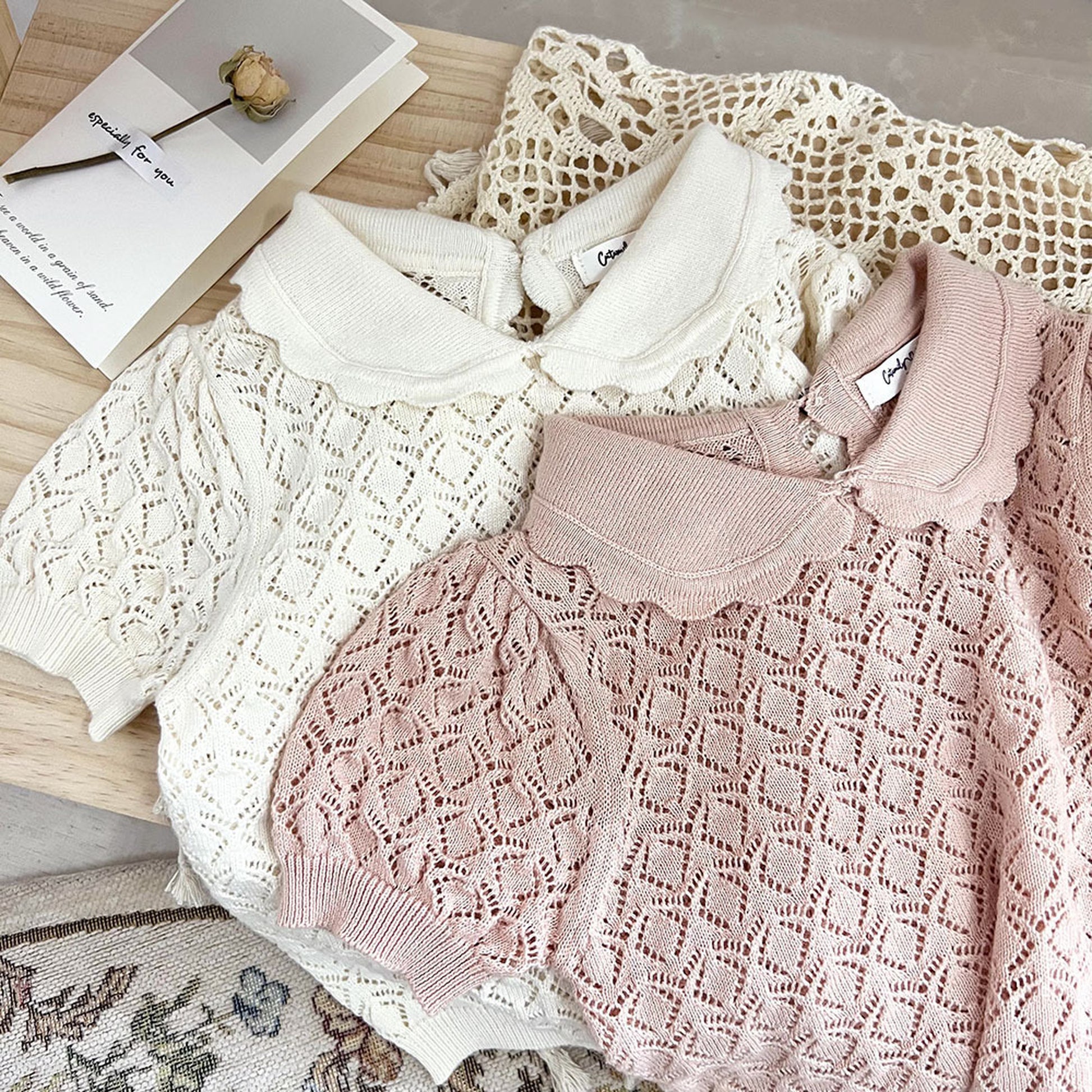 -ベビー キッズ レースニット 襟付き トップス ブラウス - mamahalo shop - 半袖シャツ・ブラウス -  べビー服 - 子供服 - 男の子 - 女の子