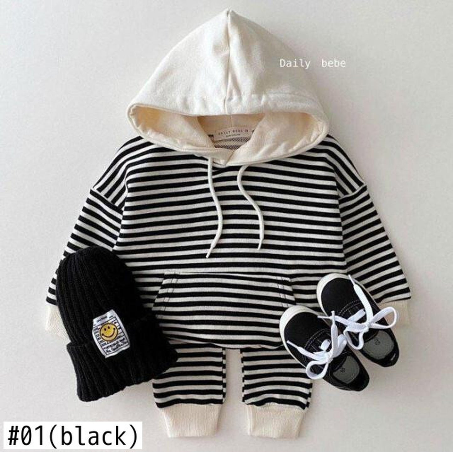 -ベビー ボーダー スウェット セットアップ フーディ トップス パンツ - mamahalo shop - 長袖セットアップ -  べビー服 - 子供服 - 男の子 - 女の子