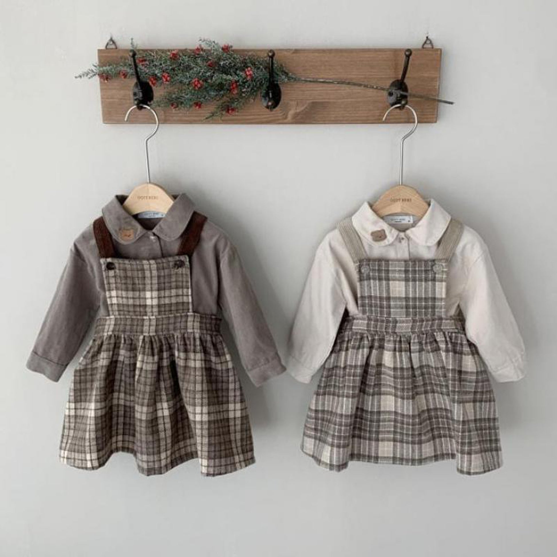 -ベビー キッズ チェック サスペンダー スカート ジャンパースカート - mamahalo shop - ノースリーブワンピース -  べビー服 - 子供服 - 男の子 - 女の子