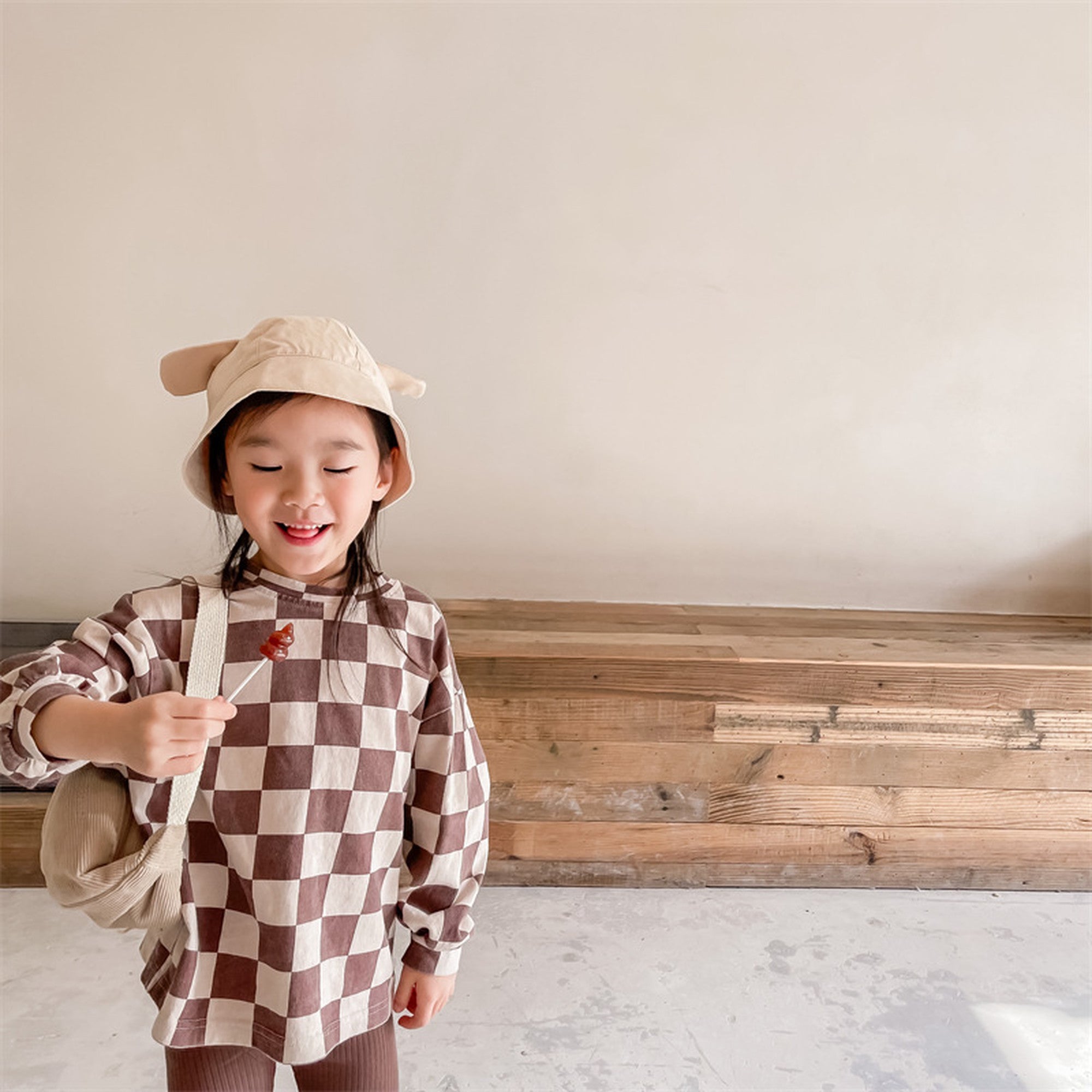 キッズ ビッグ チェッカーチェック 長袖 Tシャツ - mamahalo shop - 長袖Tシャツ - ベビー服 - 子供服 - 男の子 - 女の子