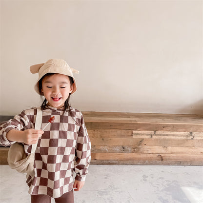 -キッズ ビッグ チェッカーチェック 長袖 Tシャツ - mamahalo shop - 長袖Tシャツ -  べビー服 - 子供服 - 男の子 - 女の子