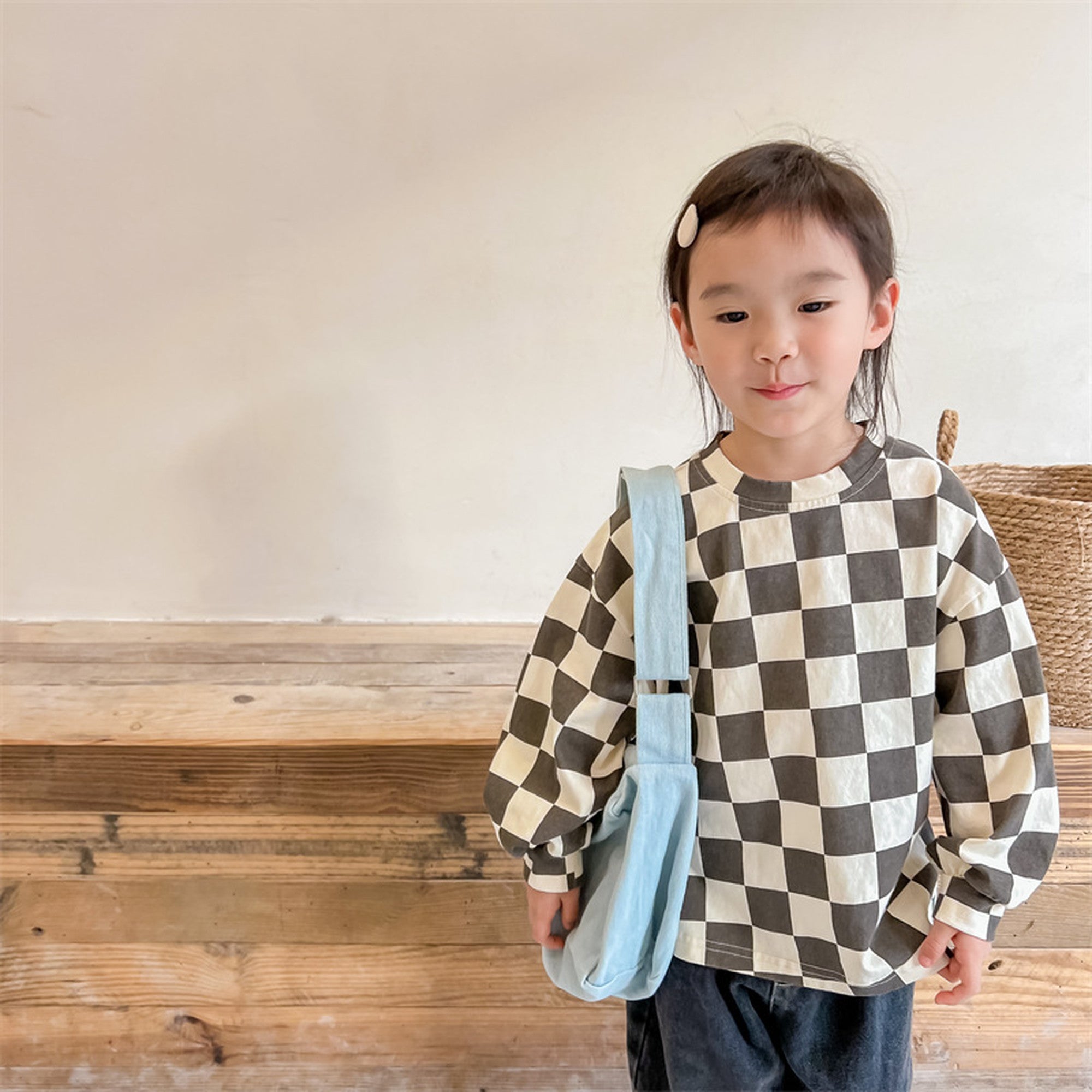 キッズ ビッグ チェッカーチェック 長袖 Tシャツ - mamahalo shop - 長袖Tシャツ - ベビー服 - 子供服 - 男の子 - 女の子