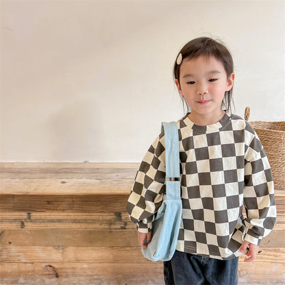 -キッズ ビッグ チェッカーチェック 長袖 Tシャツ - mamahalo shop - 長袖Tシャツ -  べビー服 - 子供服 - 男の子 - 女の子