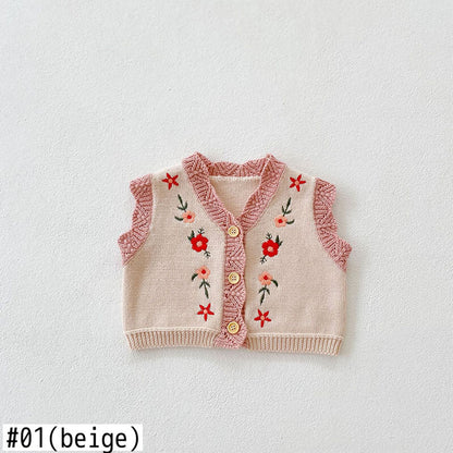 -ベビー フラワー 刺繍 ニット ベスト【mh0000067】 - mamahalo shop - ベスト -  べビー服 - 子供服 - 男の子 - 女の子