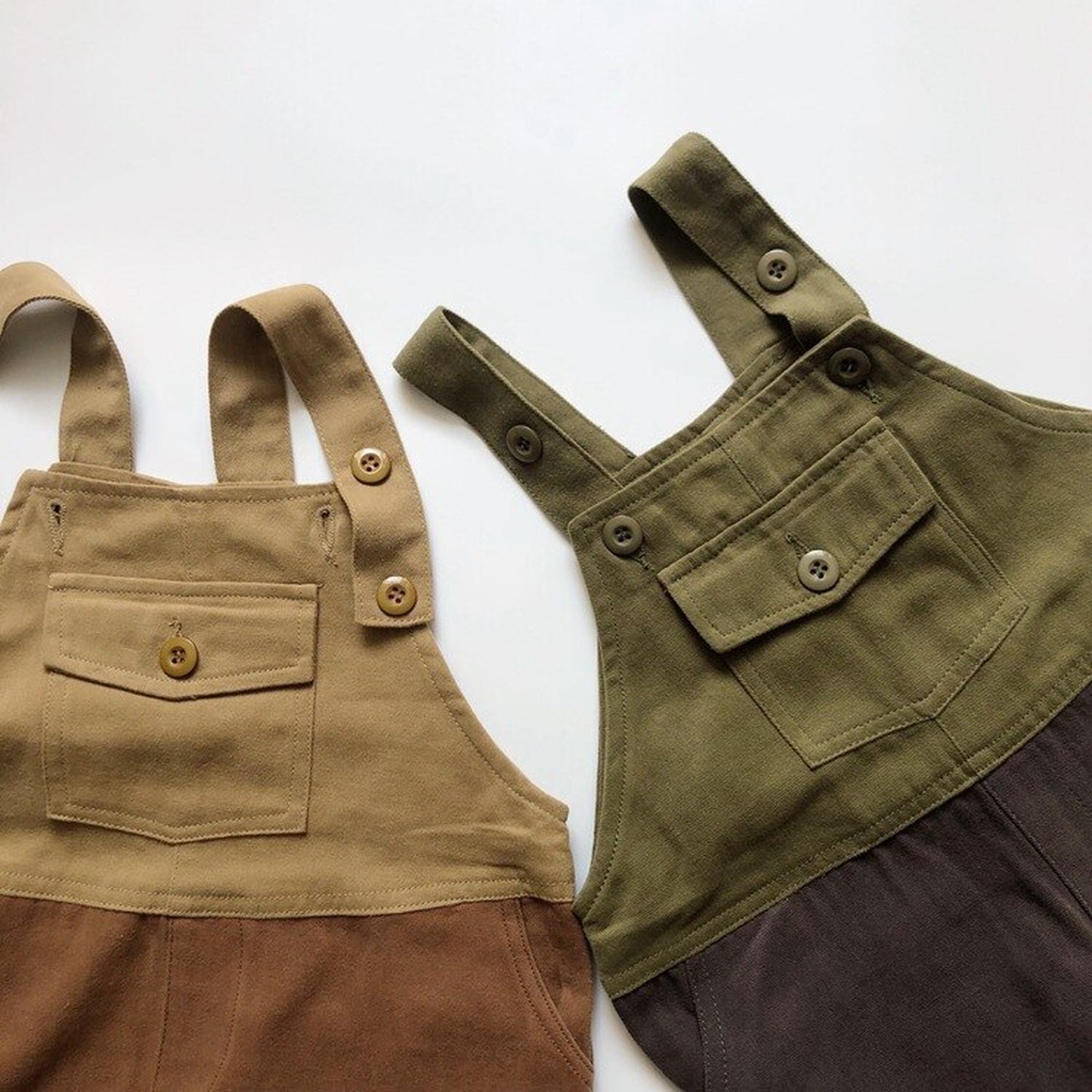 -キッズオーバーオール 切り替え パッチワーク サスペンダーパンツ サロペット 2カラー - mamahalo shop - オーバーオール -  べビー服 - 子供服 - 男の子 - 女の子