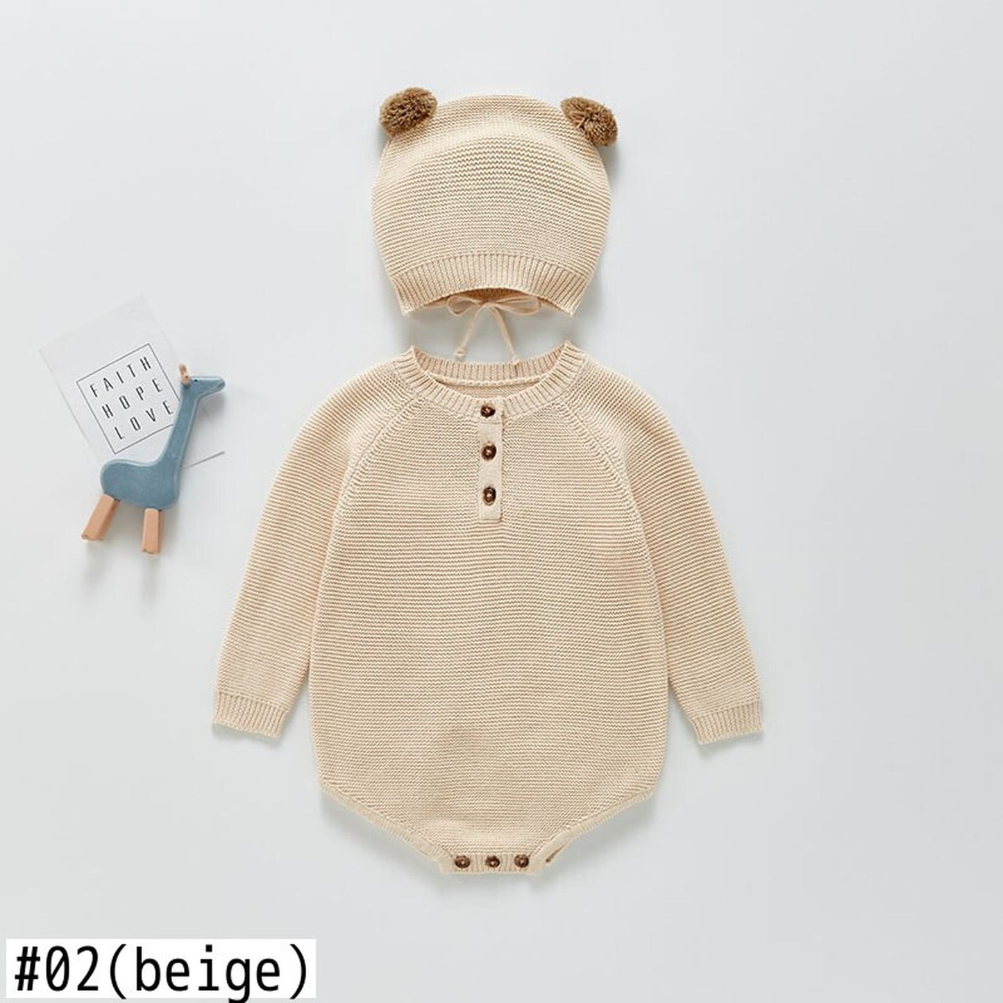 -ベビー くま 耳帽子 ニット ロンパース セット【mh0000428】 - mamahalo shop - 長袖ロンパース -  べビー服 - 子供服 - 男の子 - 女の子