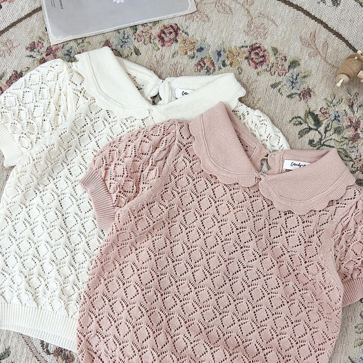 -ベビー キッズ レースニット 襟付き トップス ブラウス - mamahalo shop - 半袖シャツ・ブラウス -  べビー服 - 子供服 - 男の子 - 女の子