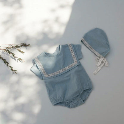 -ベビー セーラーカラー ロンパース 帽子 セット【mh0000456】 - mamahalo shop - 半袖ロンパース -  べビー服 - 子供服 - 男の子 - 女の子