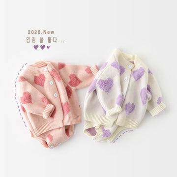 ロンパースセットアップ ベビー ニット セット ハート セットアップ  ロンパース カーディガン【mh0000365】