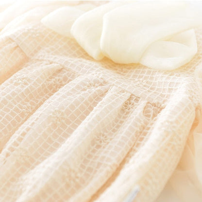 長袖ロンパース ベビー チェック メッシュ チュチュ リボン 長袖 ロンパース【mh0000911】