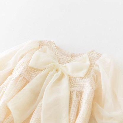 長袖ロンパース ベビー チェック メッシュ チュチュ リボン 長袖 ロンパース【mh0000911】