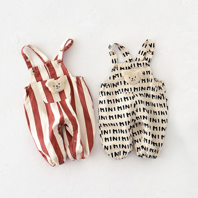 オーバーオール ベビー くま ベア ロゴ ストライプ オーバーオール サスペンダー パンツ【mh0001475】