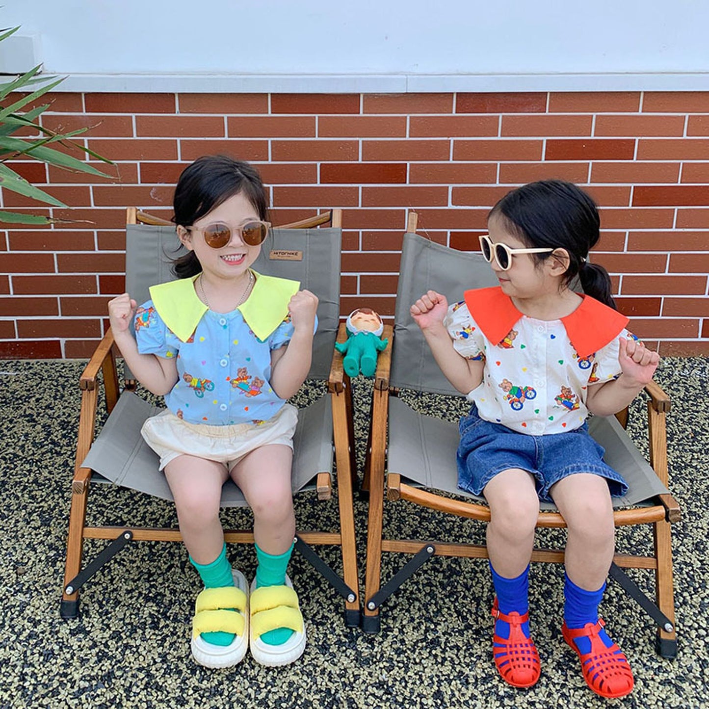 -キッズ くま ベア カラフル 半袖 ブラウス シャツ トップス - mamahalo shop - 半袖シャツ・ブラウス -  べビー服 - 子供服 - 男の子 - 女の子