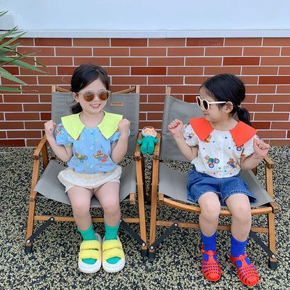 -キッズ くま ベア カラフル 半袖 ブラウス シャツ トップス - mamahalo shop - 半袖シャツ・ブラウス -  べビー服 - 子供服 - 男の子 - 女の子