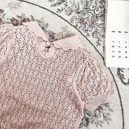 -ベビー キッズ レースニット 襟付き トップス ブラウス - mamahalo shop - 半袖シャツ・ブラウス -  べビー服 - 子供服 - 男の子 - 女の子