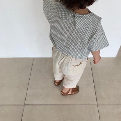 -キッズ ギンガムチェック ブラウス シャツ - mamahalo shop - 半袖シャツ・ブラウス -  べビー服 - 子供服 - 男の子 - 女の子