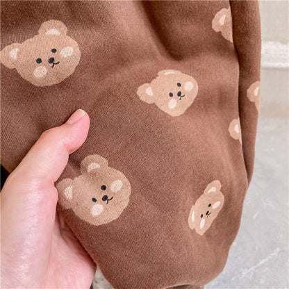 ロングパンツ・スウェットパンツ キッズパンツ 裏起毛 スウェットロングパンツ ベアくまプリント ベージュ/ブラウン/2カラー【mh0000109】
