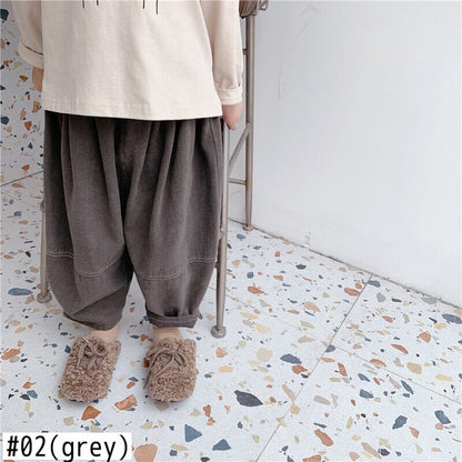 ロングパンツ・スウェットパンツ キッズパンツ ルーズ 切り替え クロップドパンツ 2カラー【mh0000407】