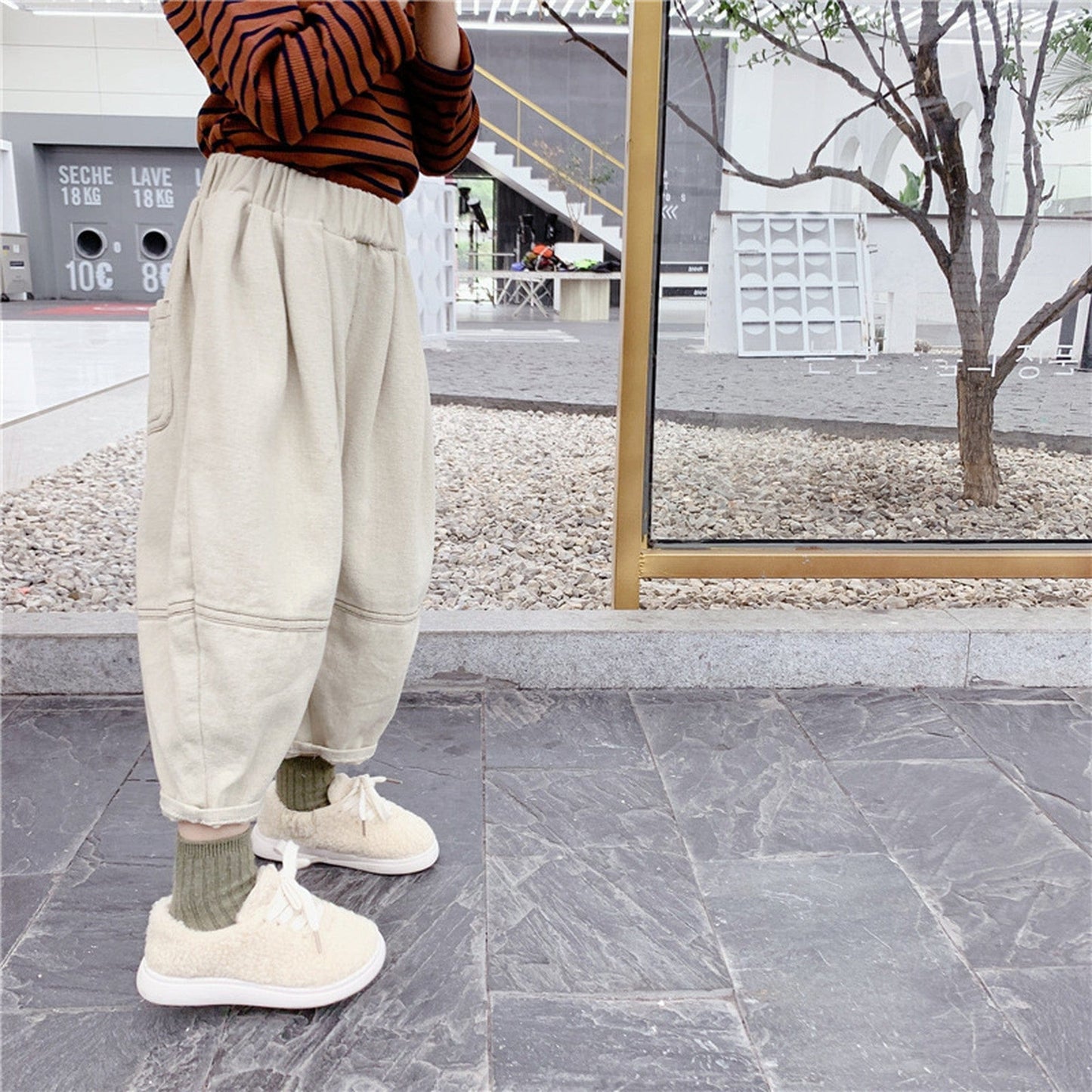 ロングパンツ・スウェットパンツ キッズパンツ ルーズ 切り替え クロップドパンツ 2カラー【mh0000407】