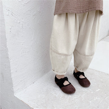 ロングパンツ・スウェットパンツ キッズパンツ ルーズ 切り替え クロップドパンツ 2カラー【mh0000407】