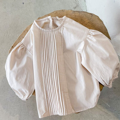 長袖シャツ・ブラウス Beige / 12M 80cm キッズ センタープリーツ パフスリーブ 長袖 ブラウス トップス【mh0000676】