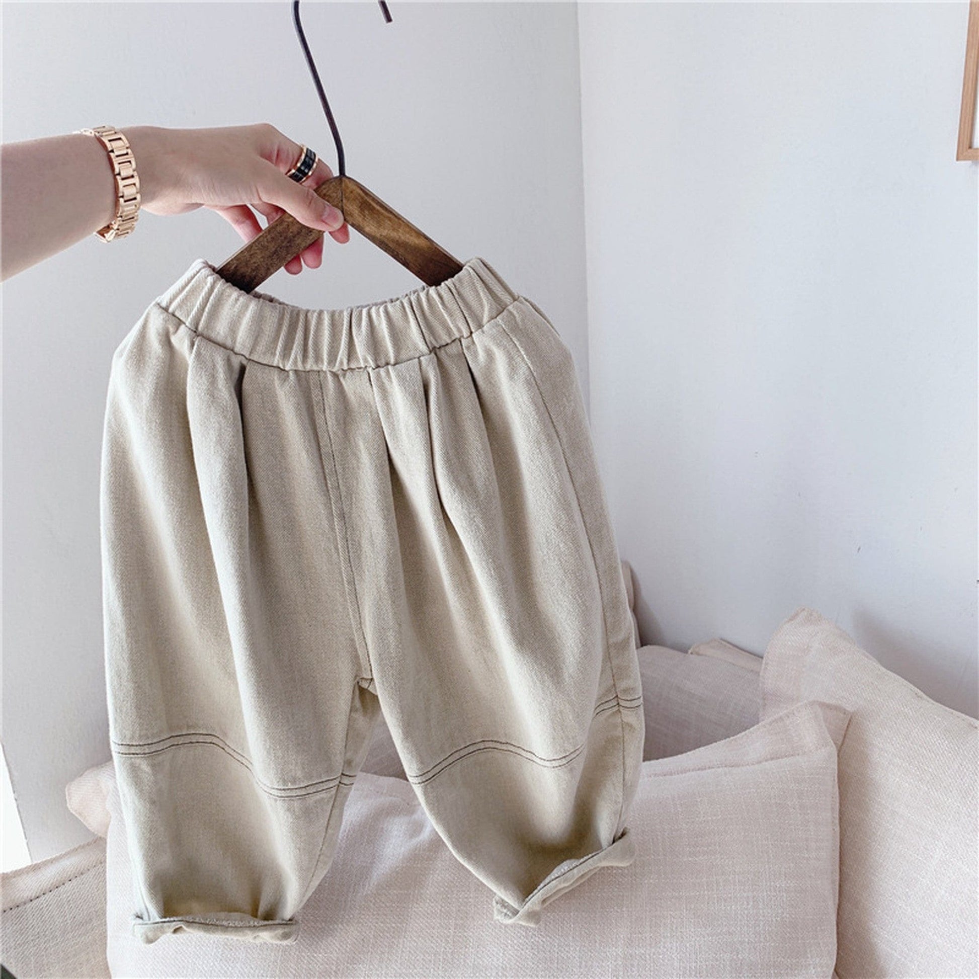 ロングパンツ・スウェットパンツ Beige / 80cm キッズパンツ ルーズ 切り替え クロップドパンツ 2カラー【mh0000407】