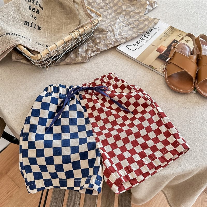 ハーフパンツ・ショートパンツ blue red / 12M/80cm キッズ チェッカーチェック バイカラー ショートパンツ【mh0001825】