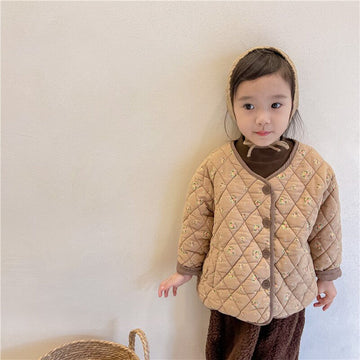 ショートコート・ジャケット・ジャンパー Coffee / 12M 80cm キッズ フラワー キルティング ジャケット コート【mh0000277】