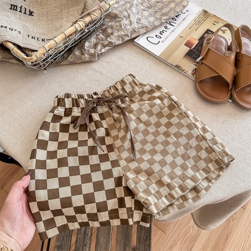 ハーフパンツ・ショートパンツ coffee khaki / 12M/80cm キッズ チェッカーチェック バイカラー ショートパンツ【mh0001825】