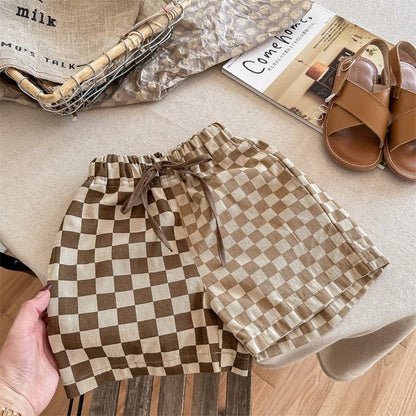 ハーフパンツ・ショートパンツ coffee khaki / 12M/80cm キッズ チェッカーチェック バイカラー ショートパンツ【mh0001825】