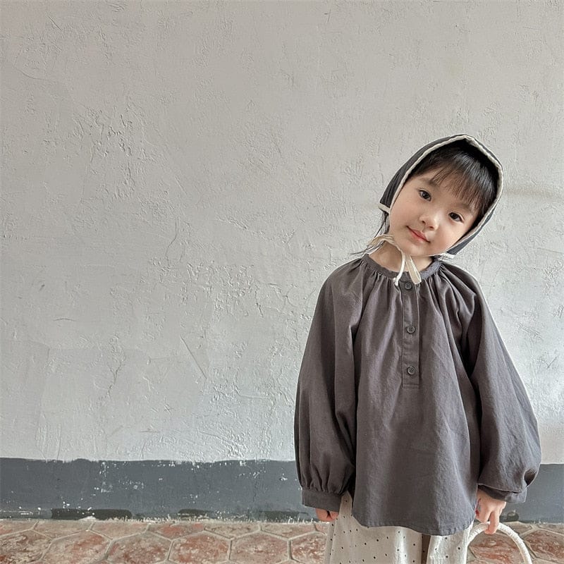 長袖シャツ・ブラウス Dark Gray / 12M 80cm キッズ ノーカラー ルーズ チュニック ブラウス トップス【mh0001292】