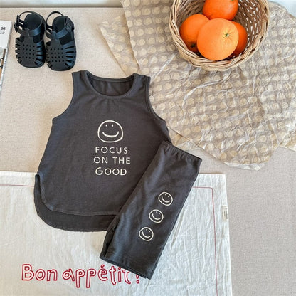 ノースリーブセットアップ Dark Gray / 12M/80cm キッズ スマイル セットアップ タンクトップ ショート レギンスパンツ【mh0001805】