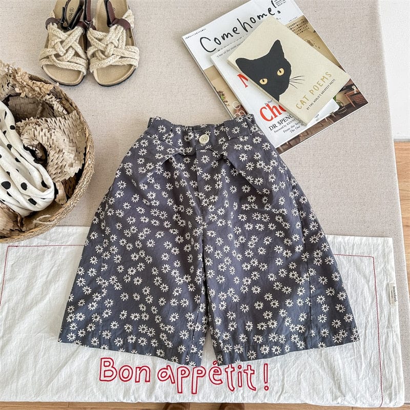 ロングパンツ・スウェットパンツ Grey / 12M/80cm キッズ フラワー 小花柄 ワイドレッグパンツ ガウチョパンツ【mh0001818】