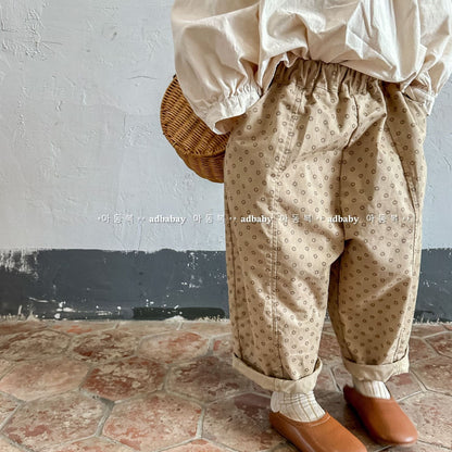 ロングパンツ・スウェットパンツ Khaki / 12M 80cm キッズ フラワー ルーズ ワイド パンツ【mh0001218】