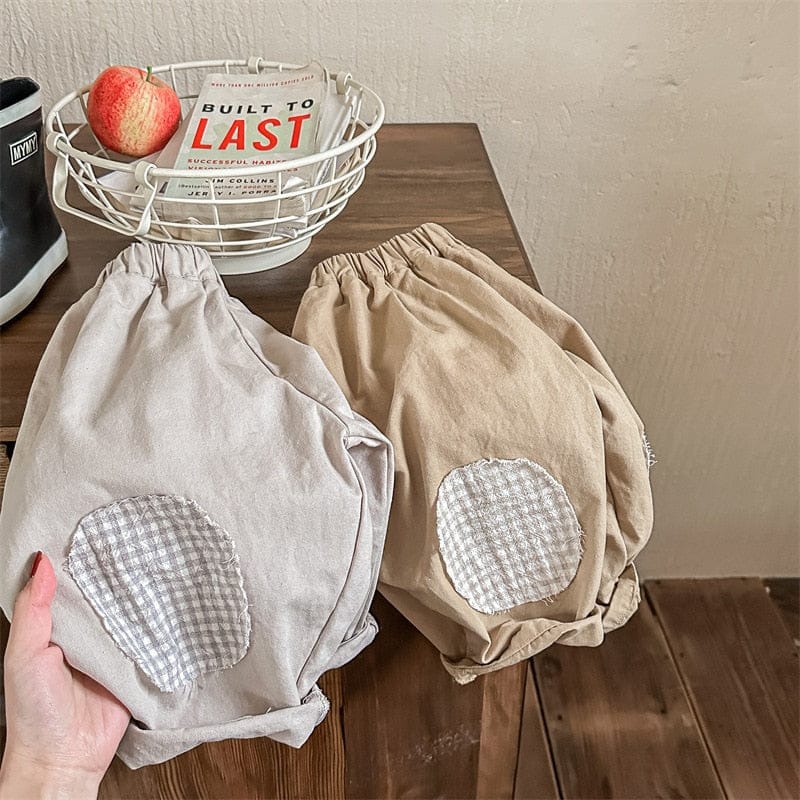 ロングパンツ・スウェットパンツ キッズ チェック 膝パッチ ルーズ パンツ ズボン【mh0001280】